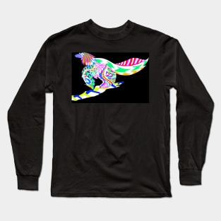 wing fossil dinosaur bird in ecopop zentangle of rainbow Long Sleeve T-Shirt